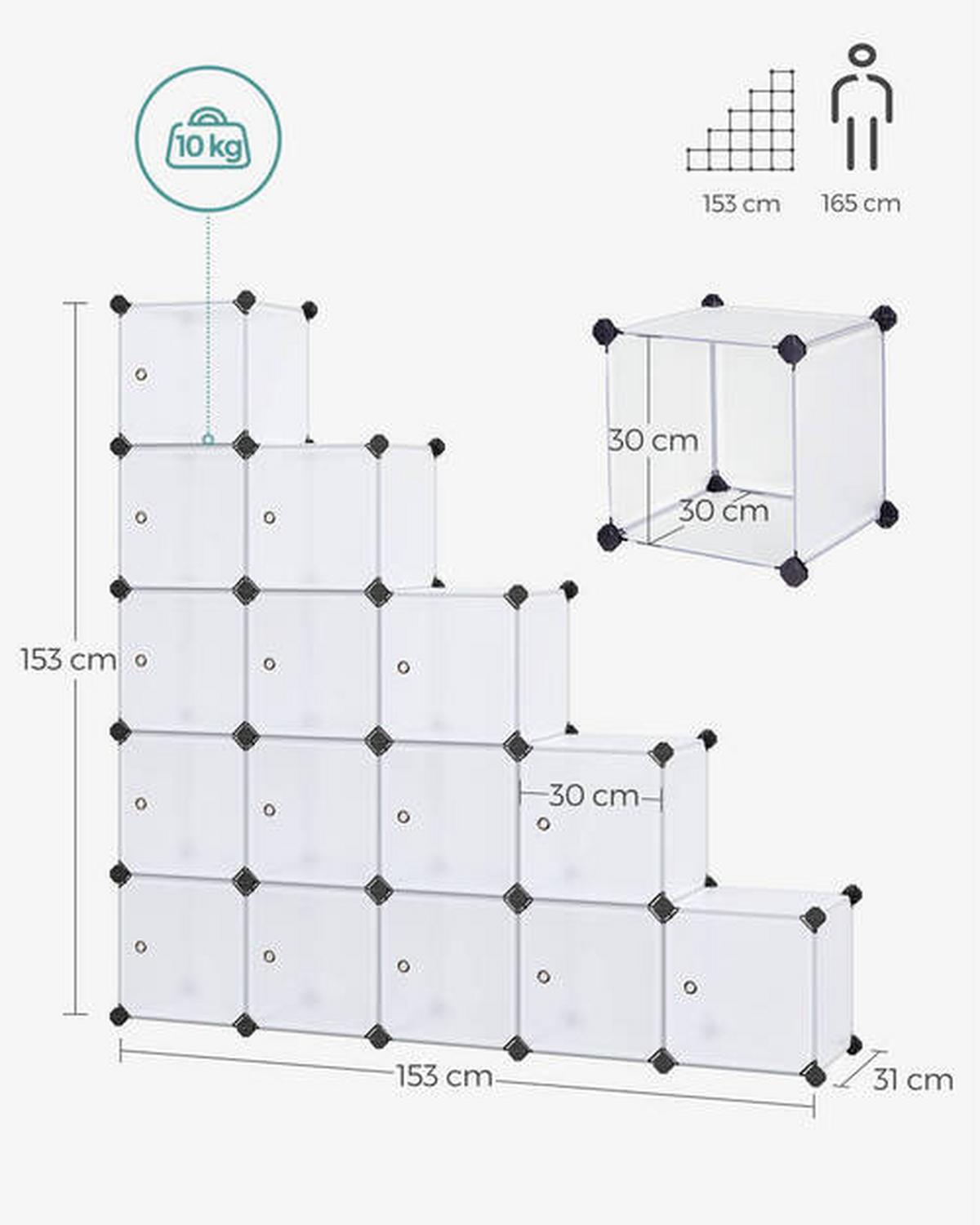 Regalkombination 16 Würfel B: 153 cm Metall/Weiß - Weiß, Basics, Kunststoff/Metall (153/153/31cm) - Boxxx