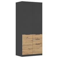 Drehtürenschrank Mit Schubladen  91cm Max-Extra - Eiche Artisan/Grau, KONVENTIONELL, Holzwerkstoff (91/210/54cm) - James Wood