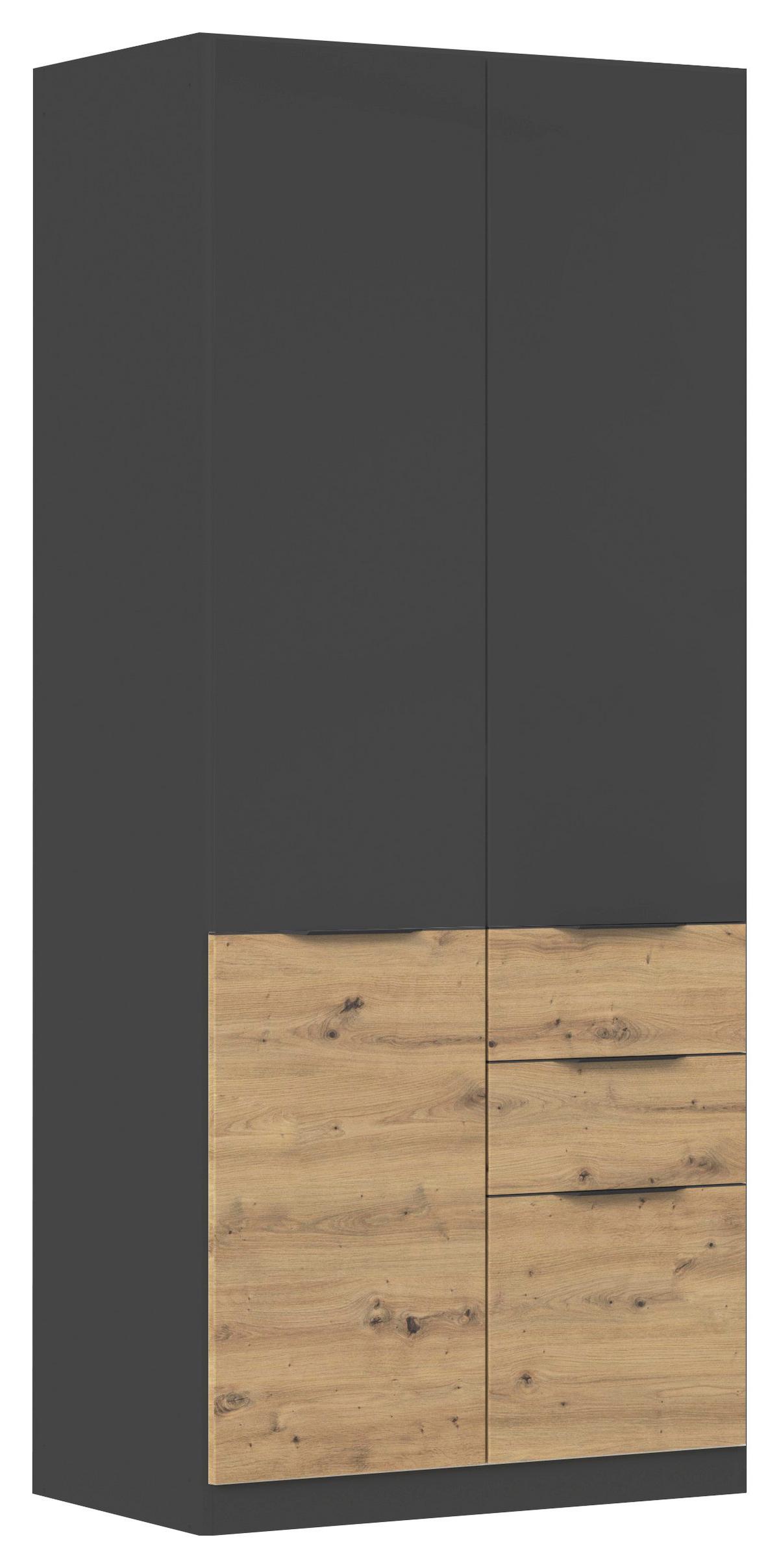 Drehtürenschrank Mit Schubladen  91cm Max-Extra - Eiche Artisan/Grau, KONVENTIONELL, Holzwerkstoff (91/210/54cm) - James Wood