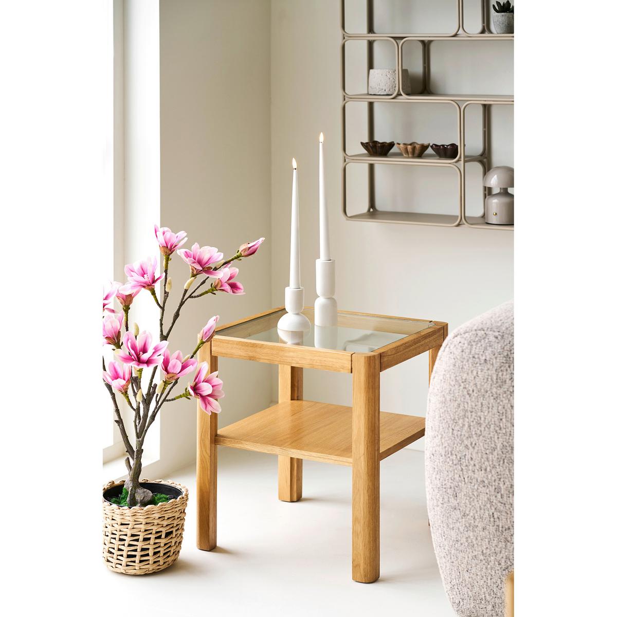 Beistelltisch Lourmarin Eichefarben B: 40cm - Eichefarben, Design, Glas/Holz (40/40/45cm) - MID.YOU