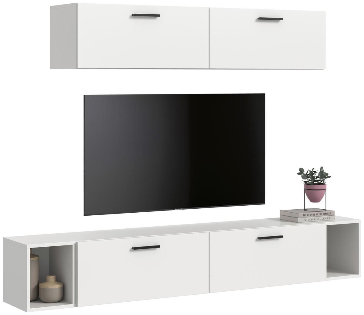 Wohnwand, The ONE 8, B: 150 cm Weiss - Schwarz/Weiß, Trend, Holzwerkstoff (150/92/34cm)