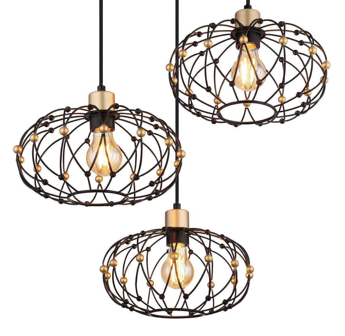 Hängeleuchte Greys Schwarz Goldfarben D: 54,9 cm - Goldfarben/Schwarz, Design, Kunststoff/Metall (54,9/150cm) - Globo