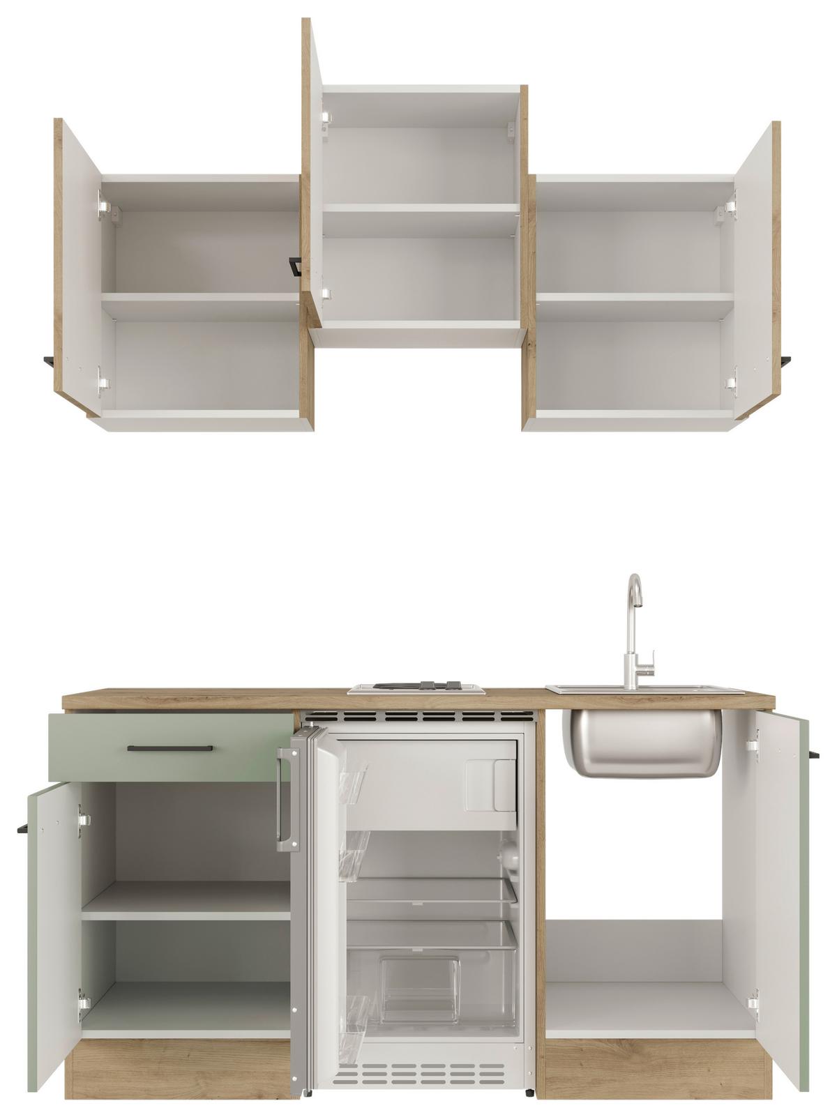 Miniküche Cara Eiche Artisan/Grün B: 150,5 cm - Eiche Artisan/Grün, Basics, Holzwerkstoff (150,5cm) - FlexWell