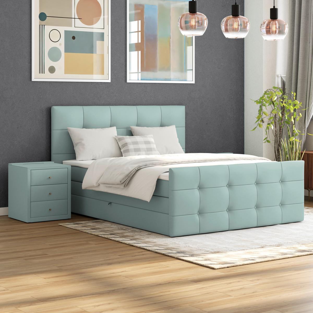 Boxspringbett Josie 160 - Jadegrün/Schwarz, MODERN, Holz/Holzwerkstoff (160/200cm)