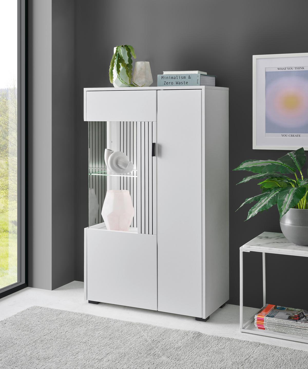 Vitrine Hudson Schwarz/Weiß B: 75 cm - Schwarz/Weiß, Design, Glas/Holzwerkstoff (75/125/38cm) - MID.YOU