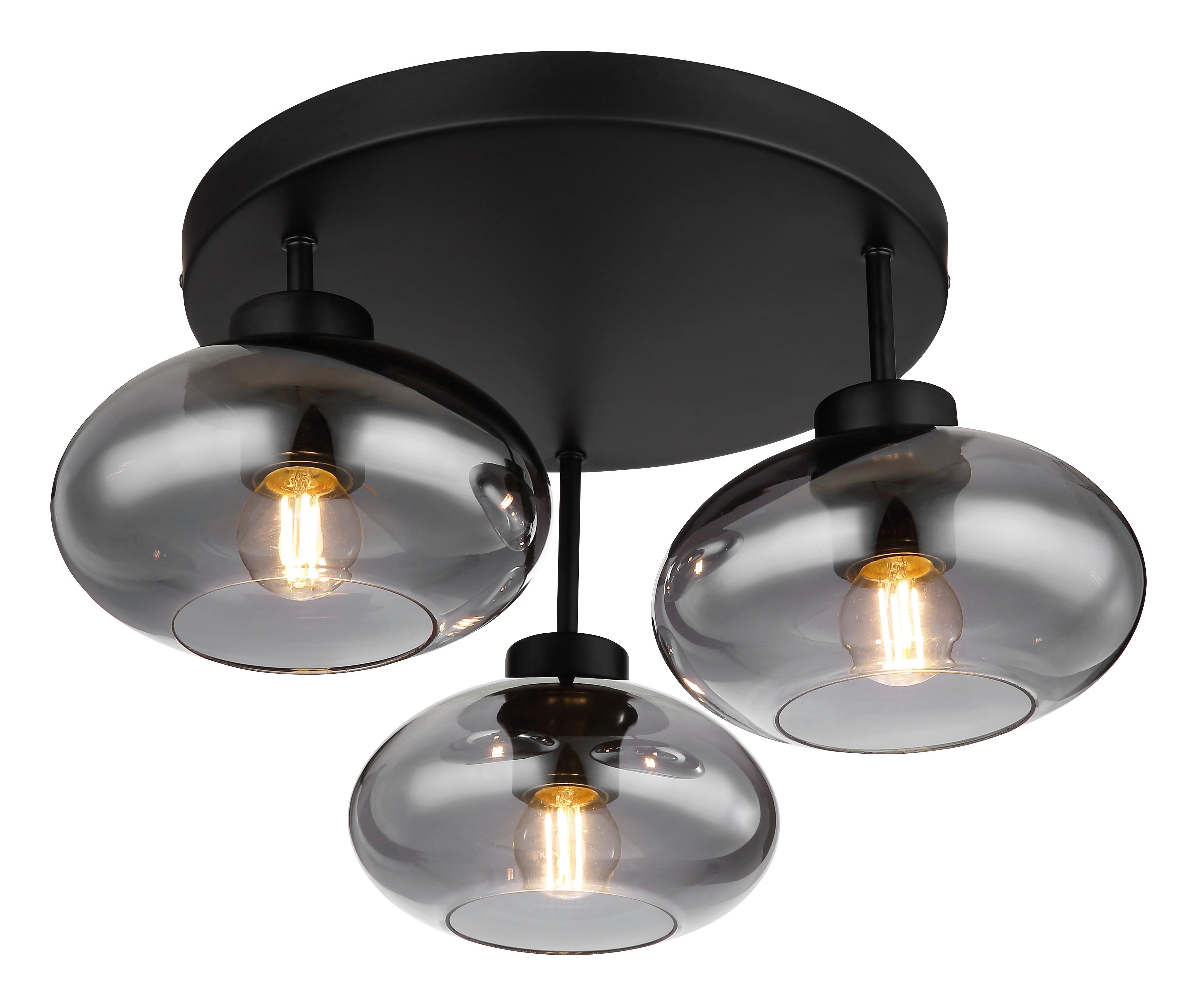 Deckenleuchte Ø 40 Cm 3-Flammig Mit Rauchglas - Schwarz, Design, Glas/Metall (40/24cm) - Globo