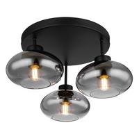 Deckenleuchte Ø 40 cm 3-Flammig mit Rauchglas - Schwarz, Design, Glas/Metall (40/24cm) - Globo