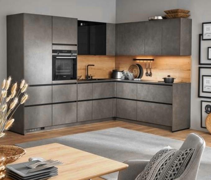 Sarokkonyha "riga" Riga Beton Terragrau - Modern, faalapú anyag (287/216cm) - Vertico