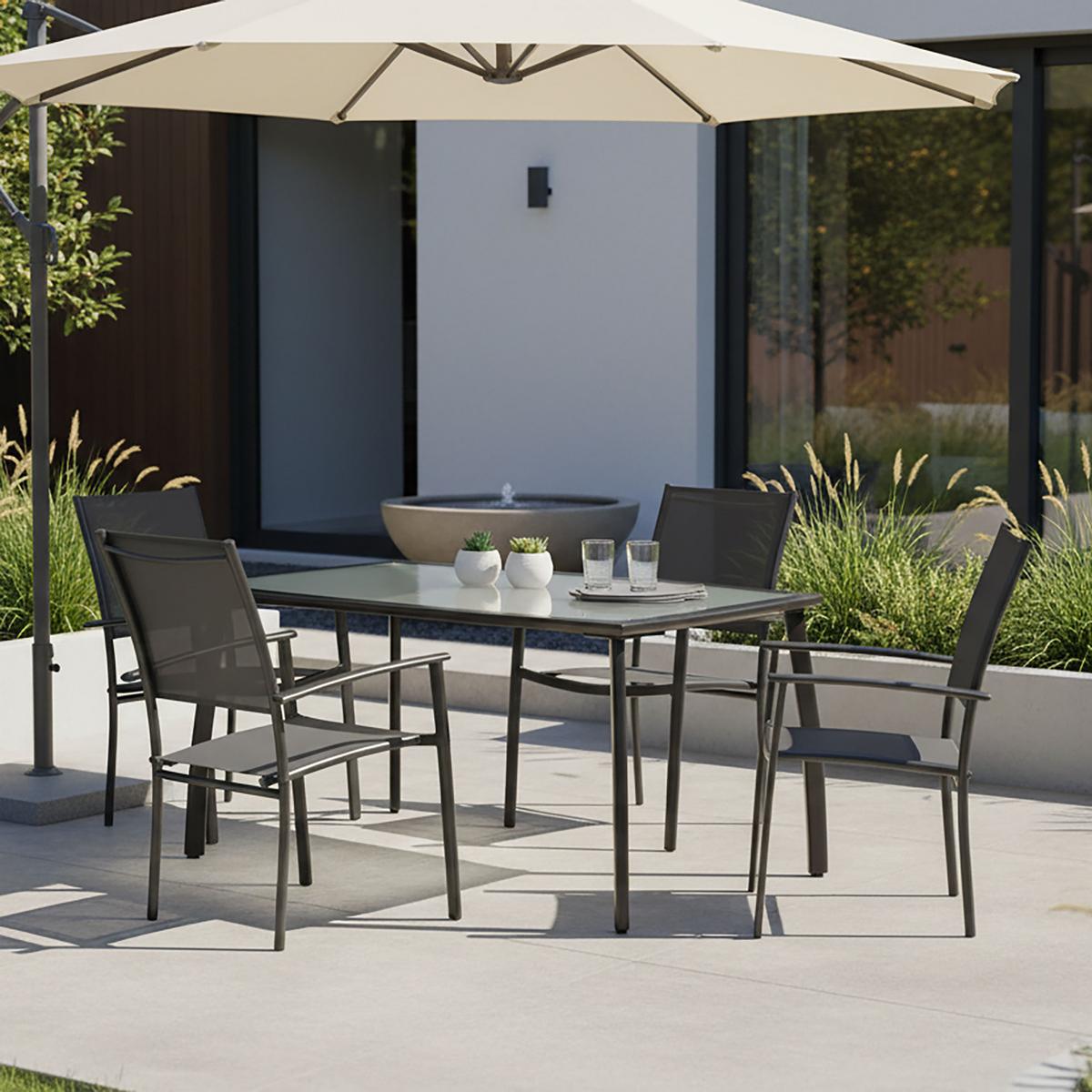 Gartenset Milano - Graphitfarben/Grau, MODERN, Textil/Metall - Gardenson