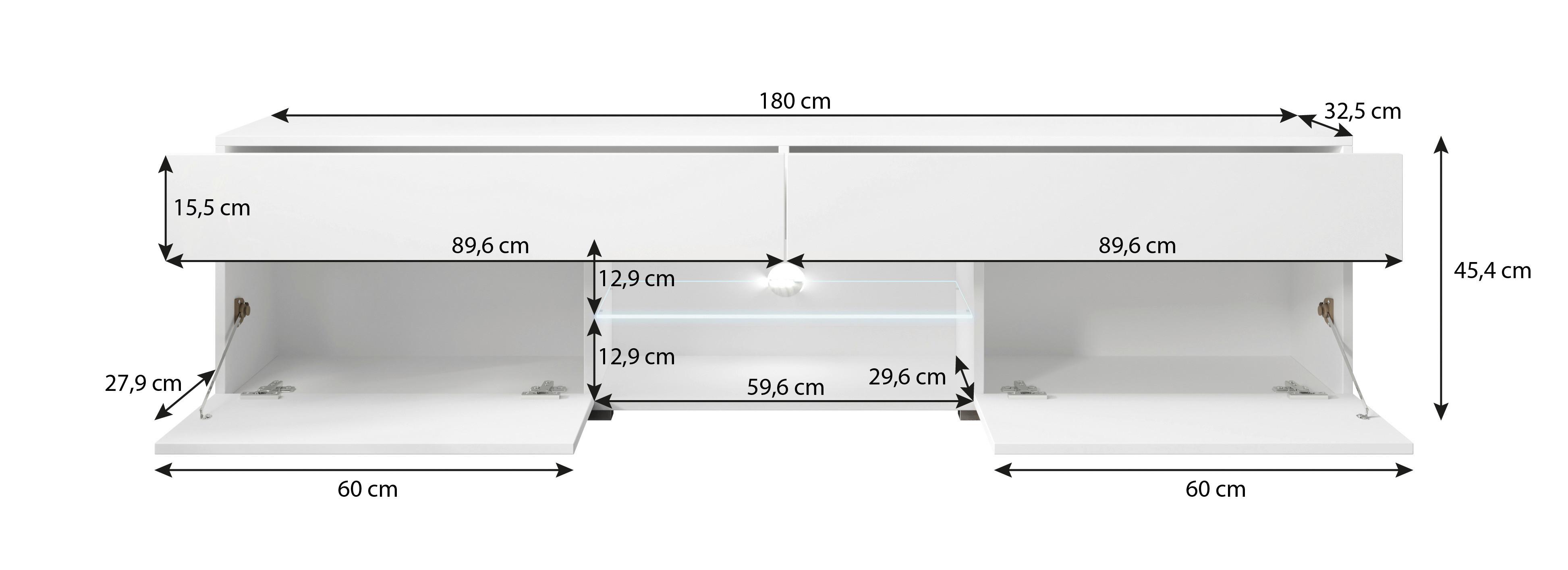 Nízka komoda s LED osvetlením - sivá/biela, Lifestyle, kompozitné drevo/plast (180/45,4/32,5cm) - P & B