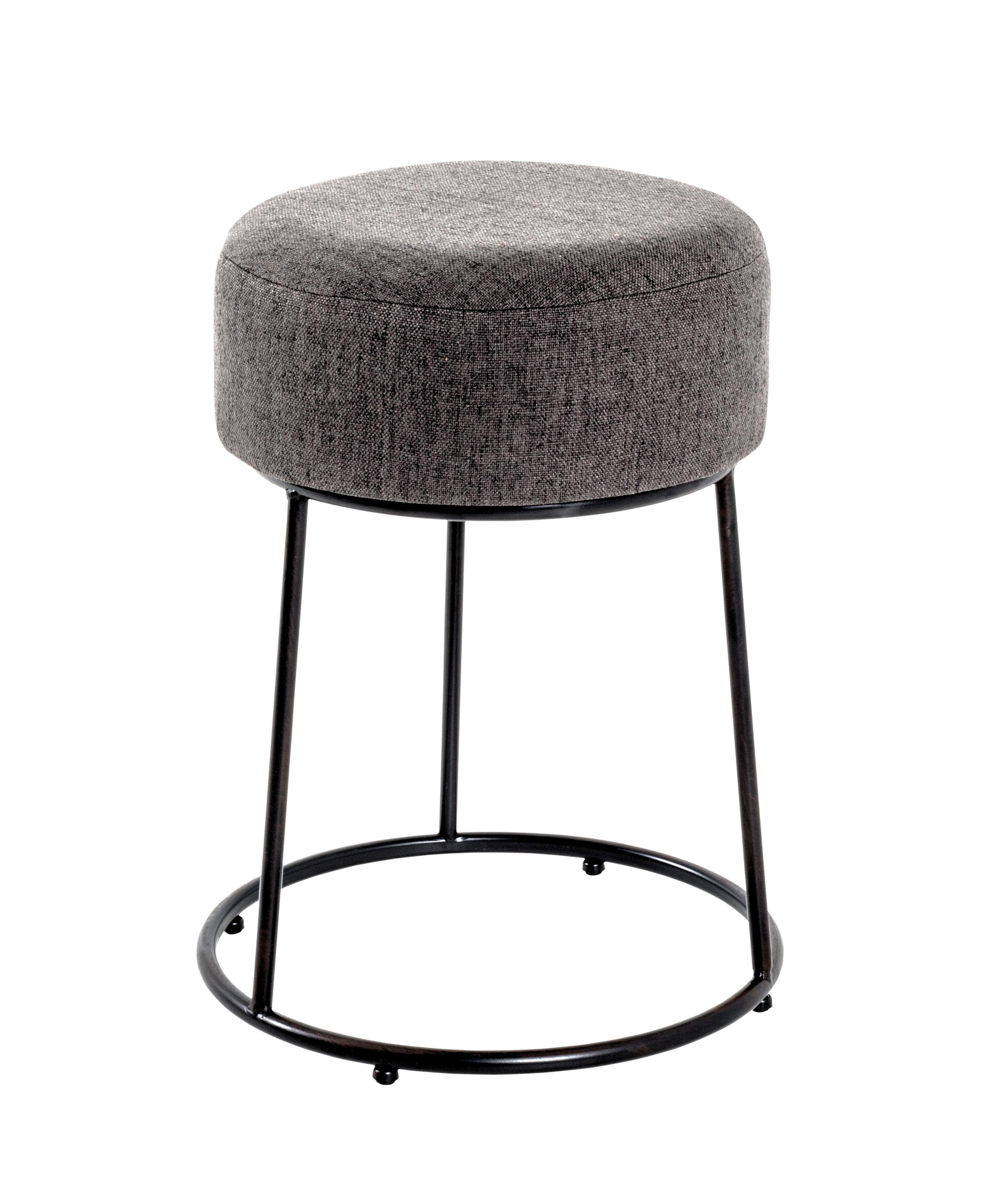 Gepolsterter Hocker mit blauem Webstoffbezug