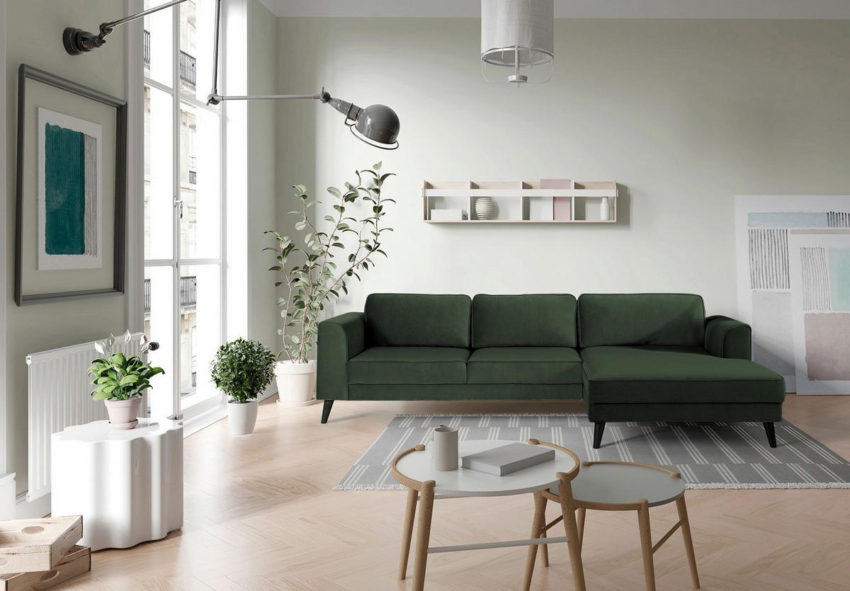 Ecksofa Lumber Jack Dunkelgrün Velours 308x167cm - Wengefarben/Dunkelgrün, MODERN, Textil (308/167cm) - Trendmanufaktur