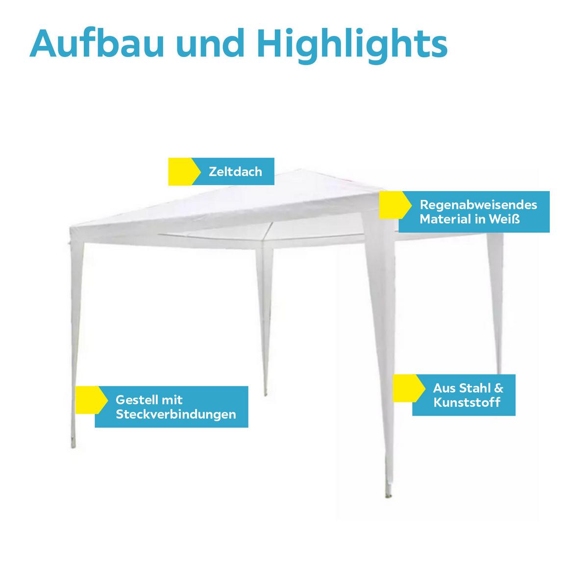 Pavillon 300x300 cm, Regenabweisend - Weiß, Basics, Kunststoff/Metall (300/245/300cm)