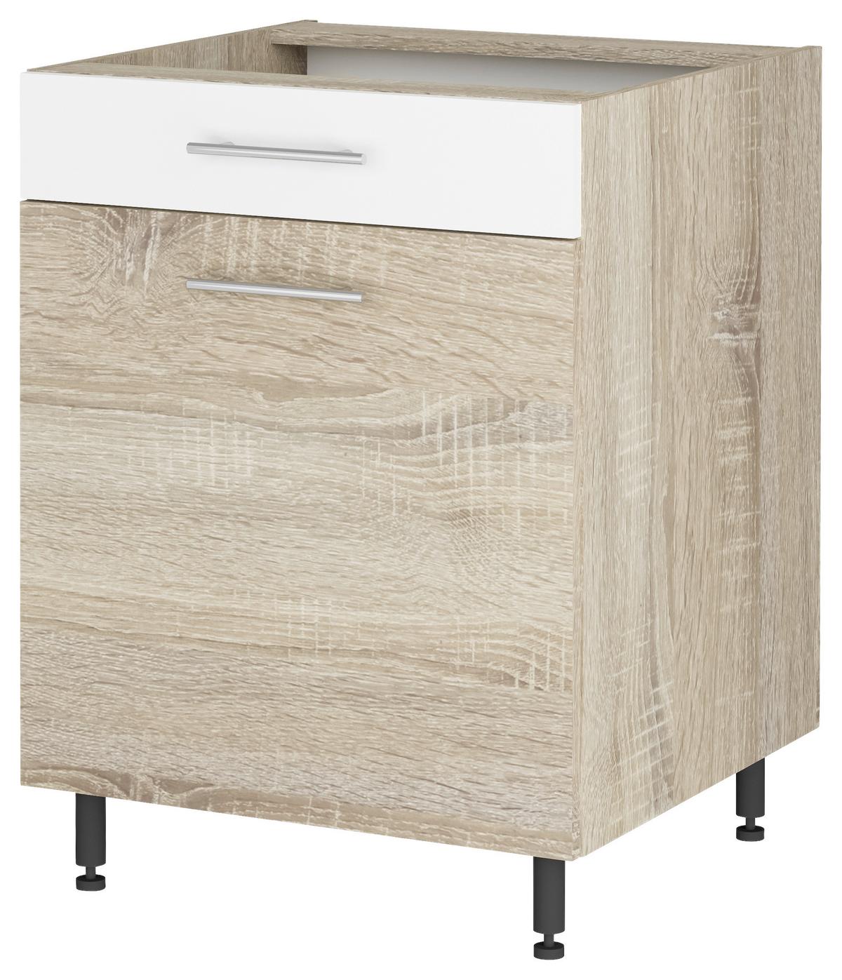 Alsószekrény Corina - Sonoma tölgy/fehér, Modern, fa/fém (60/82,4/58cm)