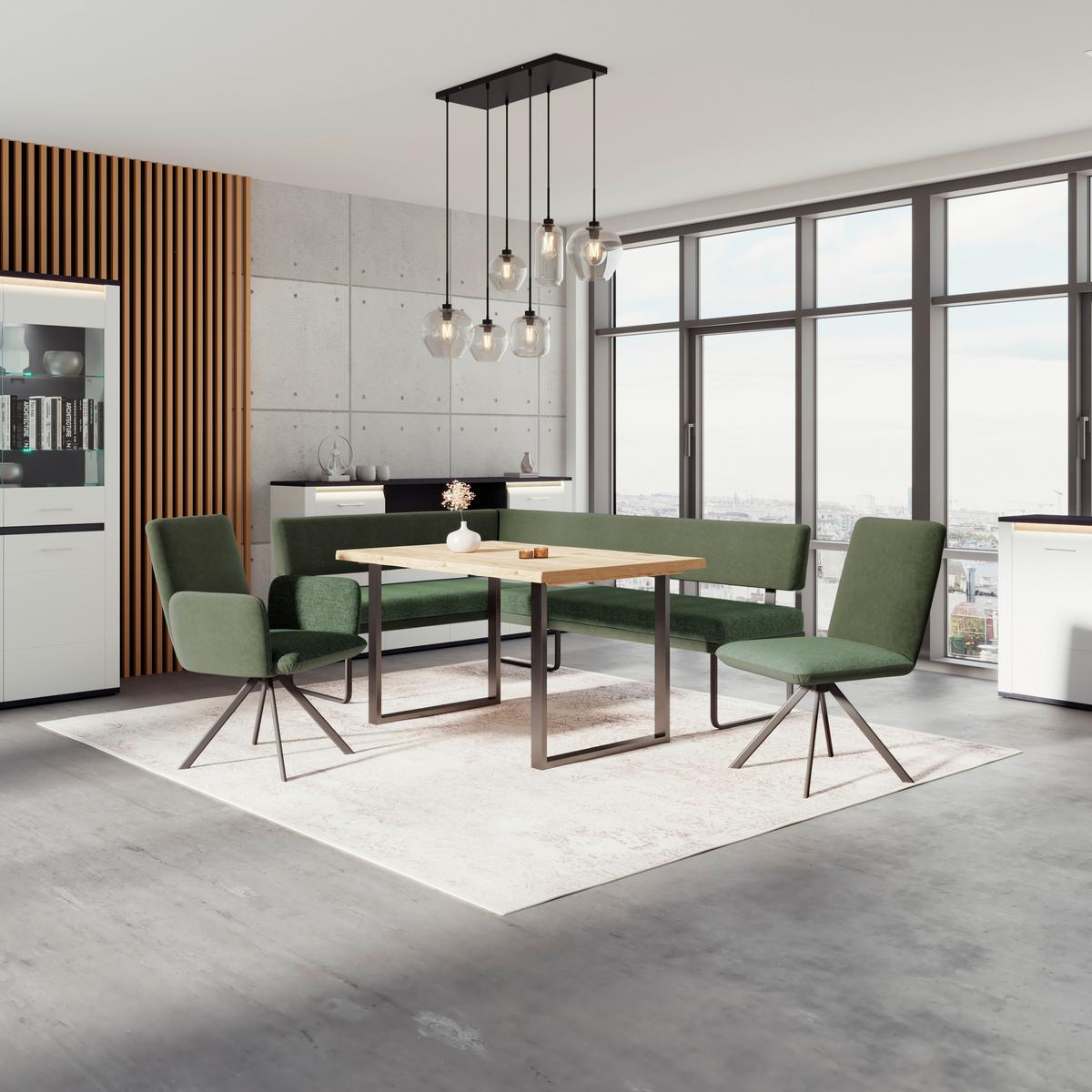 Eckbank Kian Webstoff Grün, S: 233x164cm - Schwarz/Grün, Trend, Textil/Metall (233/164cm)