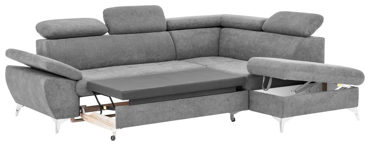 Ecksofa mit Schlaffunktion und Bettkasten Gisele Grau - Chromfarben/Hellgrau, KONVENTIONELL, Textil (256/209cm) - Livetastic