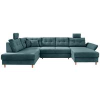 Wohnlandschaft mit Schlaffunktion, Petrol - Petrol/Naturfarben, MODERN, Textil (206/338-352/176cm) - Livetastic