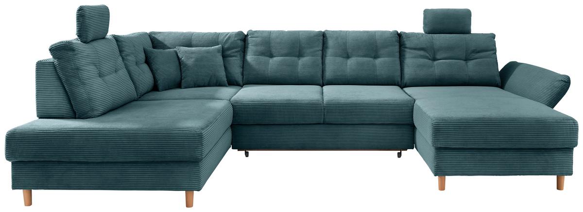 Wohnlandschaft mit Schlaffunktion, Petrol - Petrol/Naturfarben, MODERN, Textil (206/338-352/176cm) - Livetastic