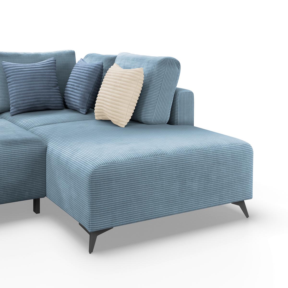 Ecksofa Mit Schlaffunktion Lincoln Blau Cord 270x212 Cm - Blau/Schwarz, MODERN, Textil (270/212cm)