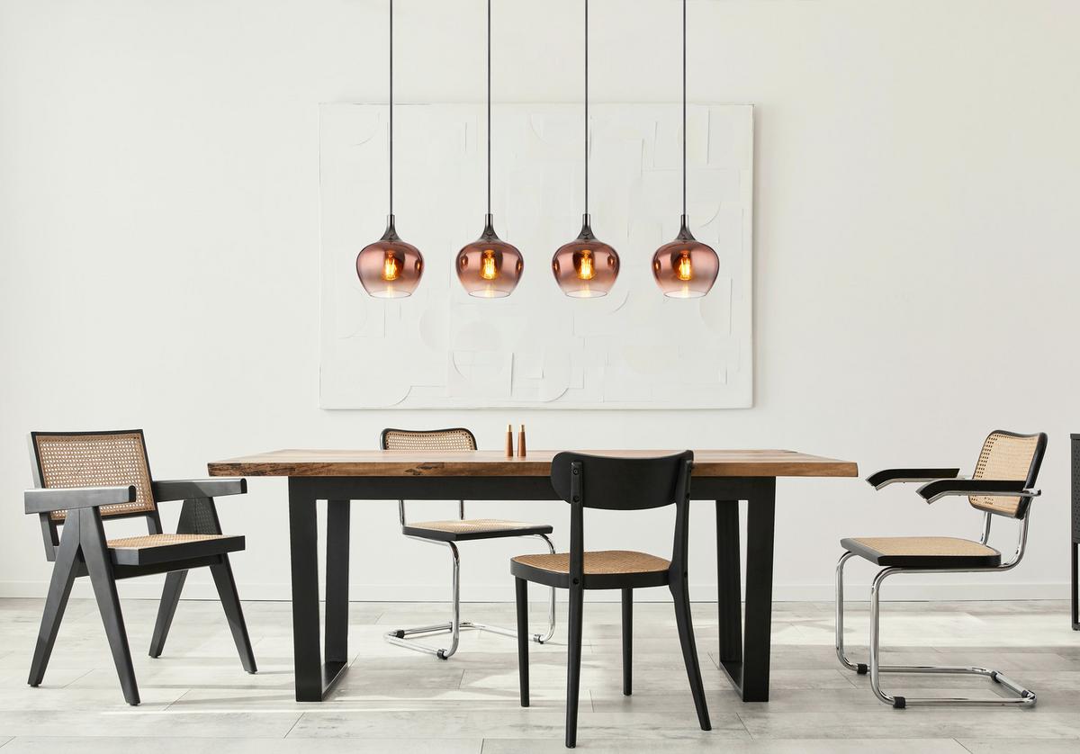 Hängeleuchte Exkl. 4xe27, 40w - Klar/Schwarzchrom, Design, Glas/Textil (100/18/120cm) - Globo