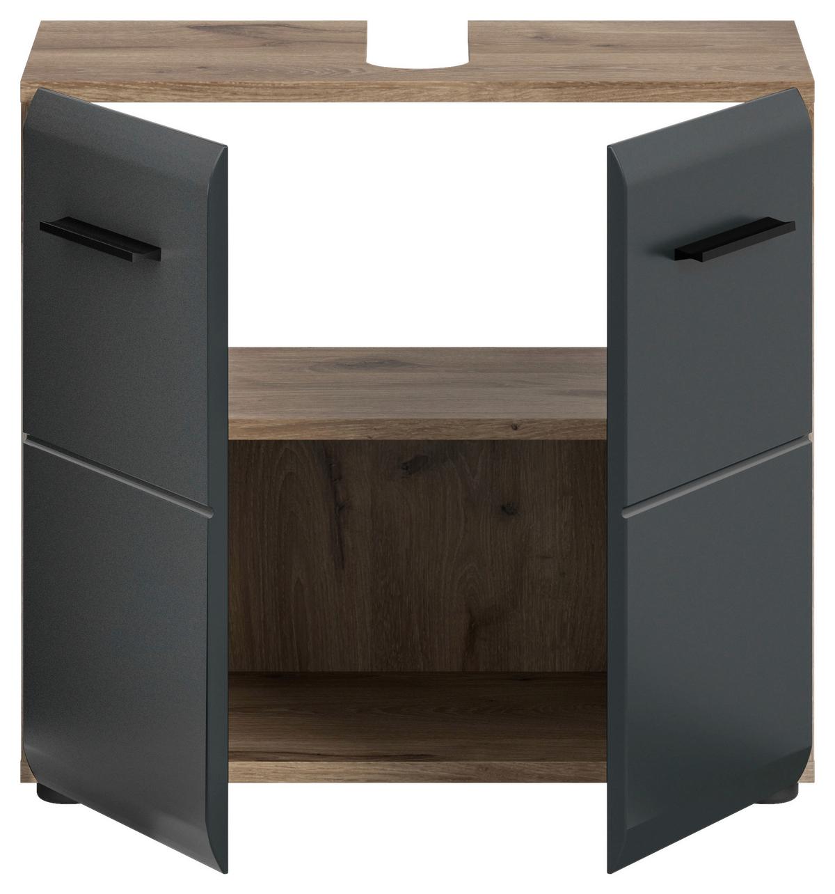 Waschbeckenunterschrank Ice Schwarz/Eiche Dekor B: 60cm - Eiche dunkel/Schwarz, Basics, Holzwerkstoff (60/54/30cm) - MID.YOU