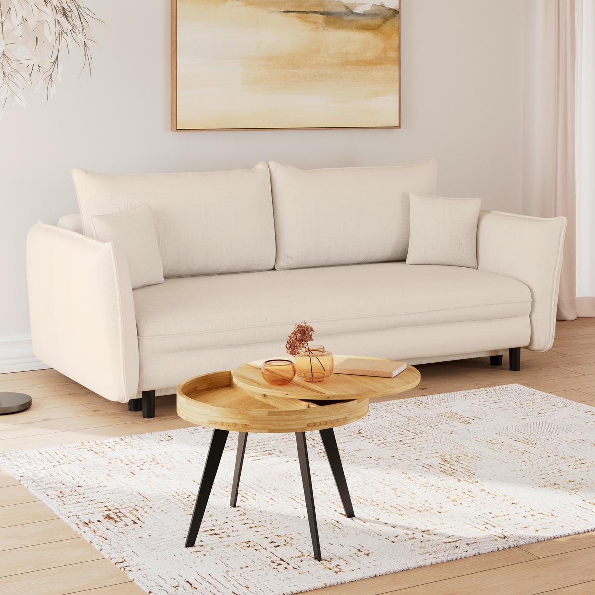 Schlafsofa Kairo Beige, Lf: ca. 190x150cm - Beige/Schwarz, ROMANTIK / LANDHAUS, Holz/Kunststoff (230/90/115cm) - James Wood