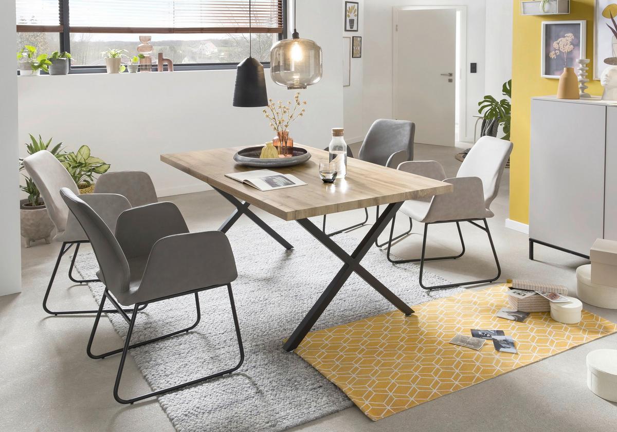 Esstisch Schwarz, Naturfarben L: 160cm - Schwarz/Naturfarben, Design, Holzwerkstoff/Metall (160/90/75cm) - Livetastic