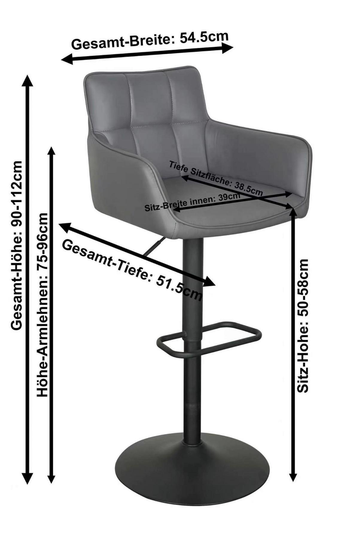 Barhocker Braga Grau B: 54,5 cm - Schwarz/Grau, MODERN, Textil/Metall (54,5/91/113/51,5cm) - Livetastic