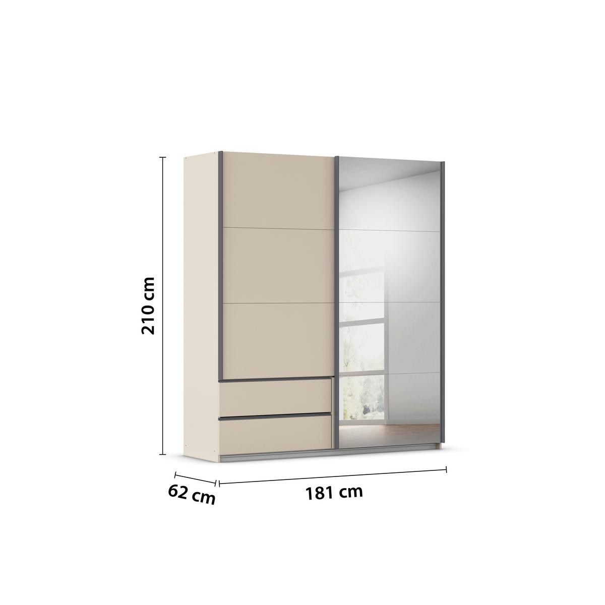 Skříň s posuvnými dveřmi ELARA šampaňská/zrcadlo,š. 181 cm - šedá/šampaňská, Konvenční, kov/kompozitní dřevo (181/210/62cm) - Premium Living