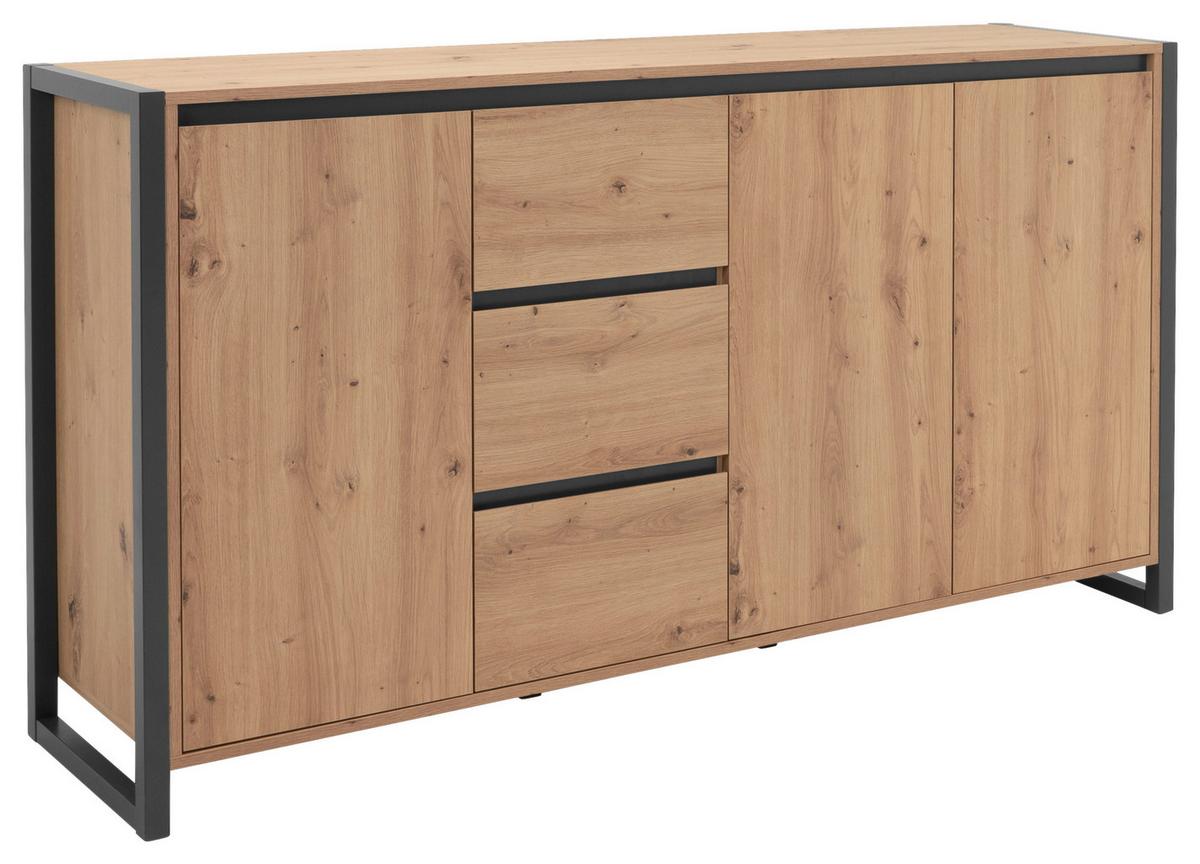 Kommode 160cm Denver 3 Eiche Dekor - Eichefarben/Anthrazit, KONVENTIONELL, Holzwerkstoff (160/88/40cm) - MID.YOU