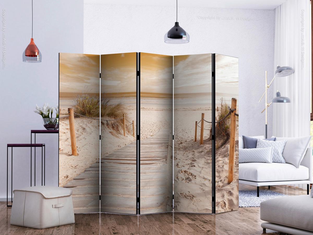 Paravent Dunkelgelb Ecru B: 225 cm - Ecru/Dunkelgelb, Basics, Holz/Textil (225/172/3cm) - artgeist