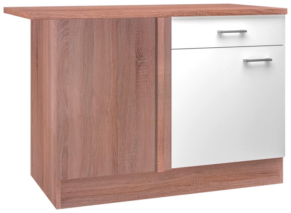 Eckunterschrank Samoa B: 110 cm Sonoma Eiche Dekor/Weiß - Weiß/Sonoma Eiche, KONVENTIONELL, Holzwerkstoff (110/85/57cm)