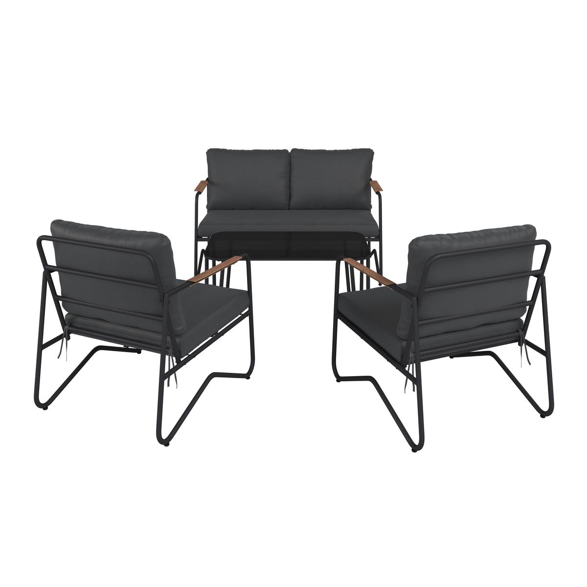 Loungegarnitur Cadiz - Dunkelgrau/Schwarz, MODERN, Glas/Textil - Beldano