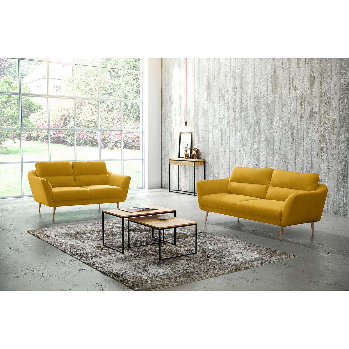 2-Sitzer-Sofa Tromso Gelb B: 158 cm - Gelb/Buchefarben, Design, Textil (158/87/88cm) - Livetastic