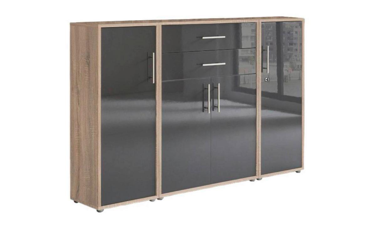 Aktenschrank Office Edition Eiche Dek./anthrazit, B: 172,6 - Anthrazit Hochglanz/Sonoma Eiche, MODERN, Holzwerkstoff (172,6/113,6/33cm) - MID.YOU