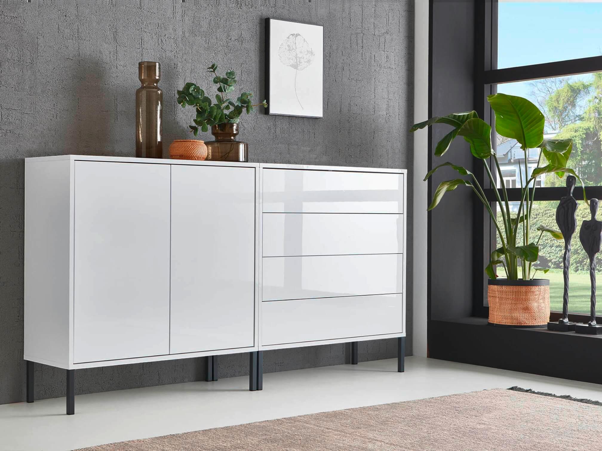 Sideboard Mailand 3 B: 158 Cm Weiß - Weiß Hochglanz/Anthrazit, MODERN, Holzwerkstoff (158/86/33cm) - MID.YOU