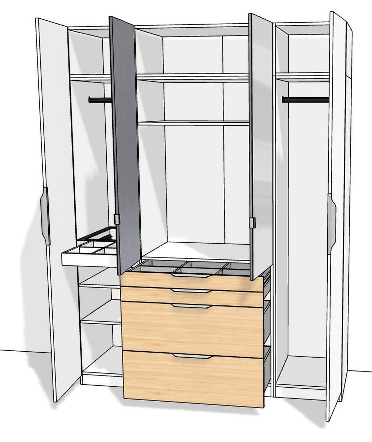 Kleiderschrank Unit 4trg. Maxihöhe - KONVENTIONELL (182,2/242,2/58,3cm) - Ondega