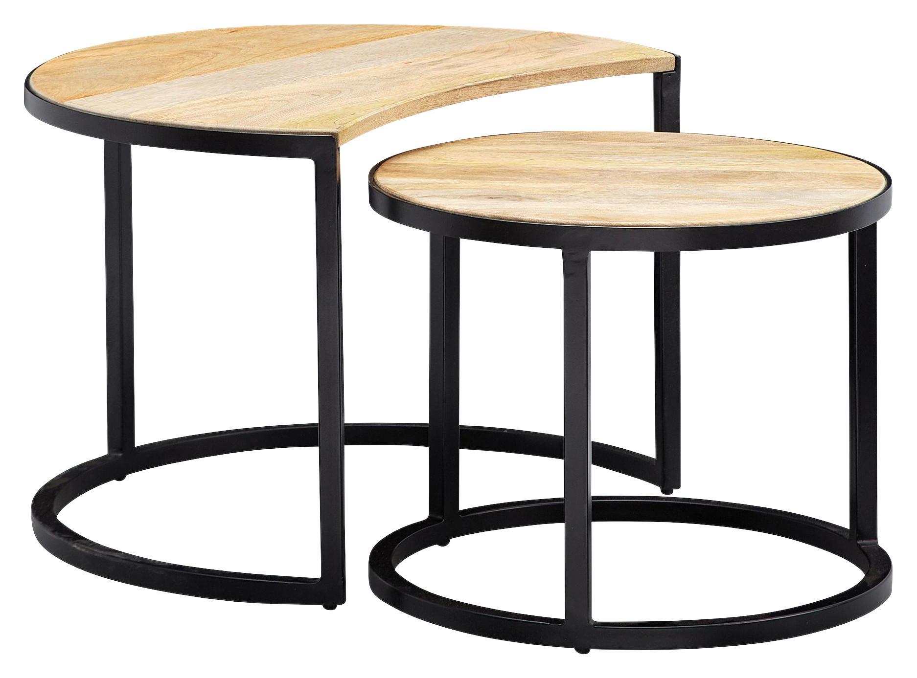 Couchtisch Rund mit Holzplatte 2er-Set Wohnling Mango/Schwarz