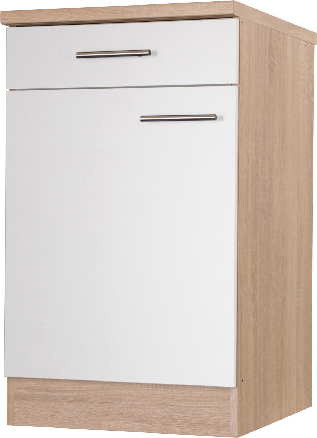 Küchenunterschrank Merle Weiß, Eiche Dekor B:50cm - Eichefarben/Weiß, Basics, Holzwerkstoff (50/84,8/60cm) - Respekta