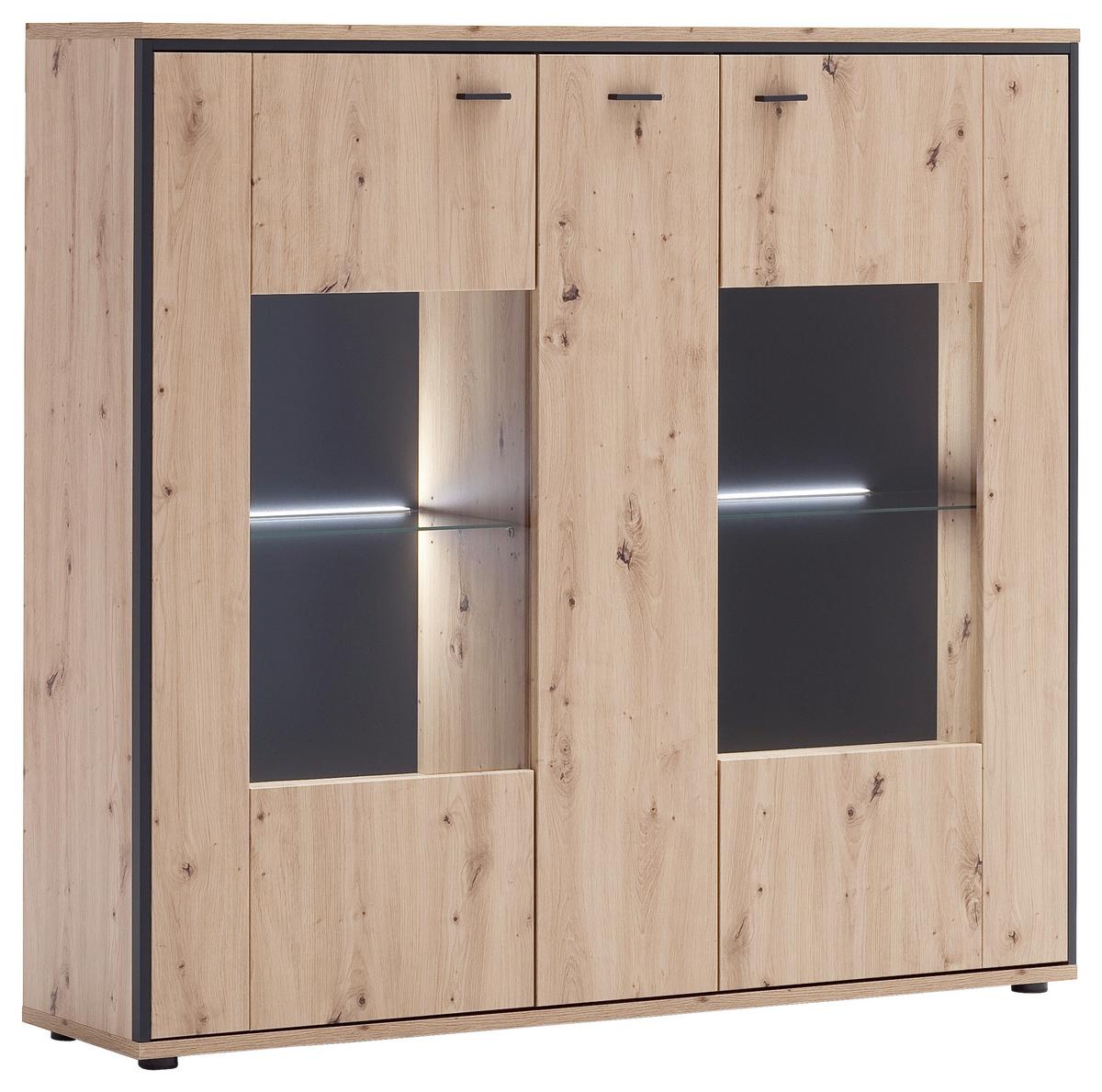 Highboard B: 153 Cm Buenos Aires Anthrazit/eichefarben - Eichefarben/Anthrazit, Design, Glas/Holzwerkstoff (153/143/38cm) - MID.YOU