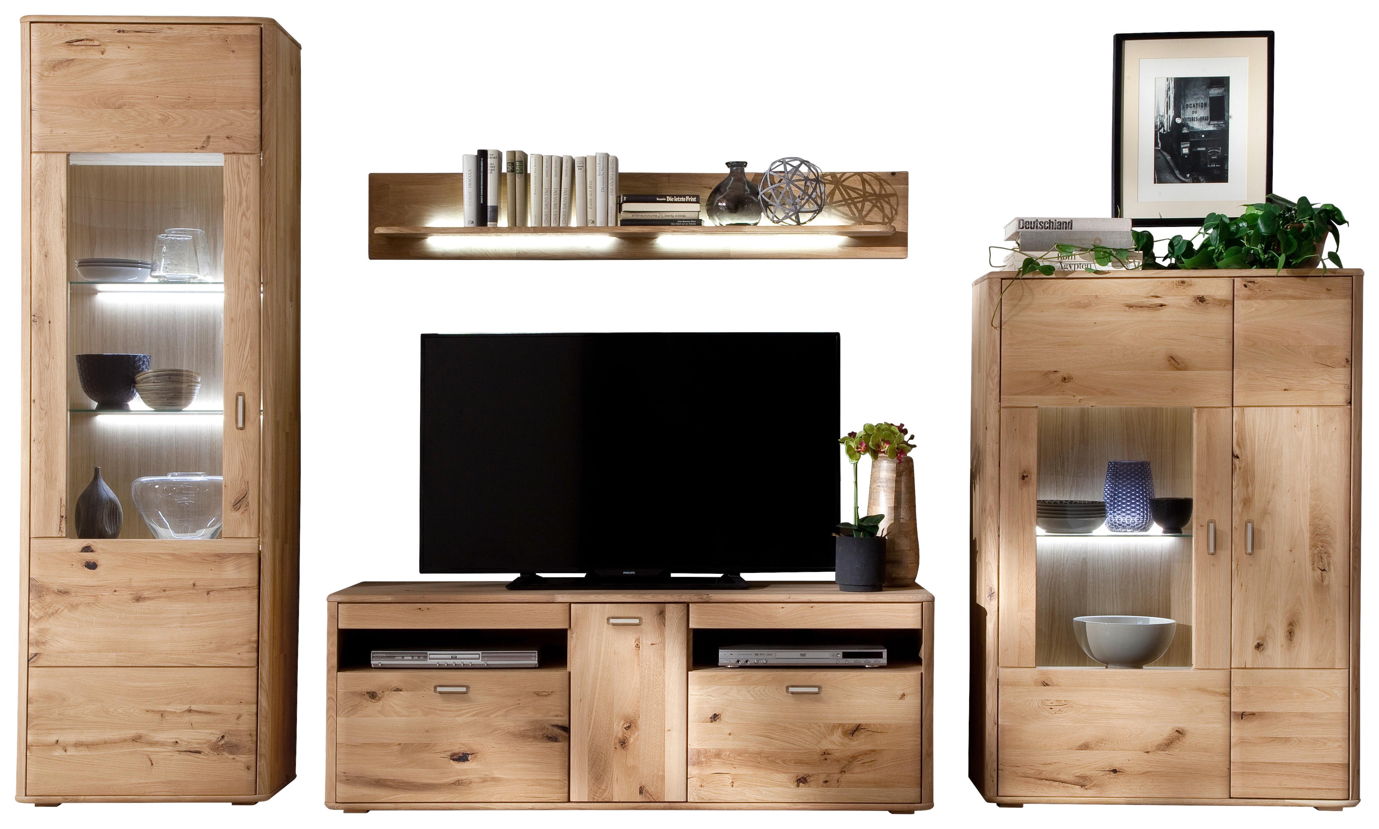Wohnkombination Massiv 4-Tlg. Ravello Eichefarben - Eichefarben, Design, Glas/Holz (339/208/50cm) - Livetastic