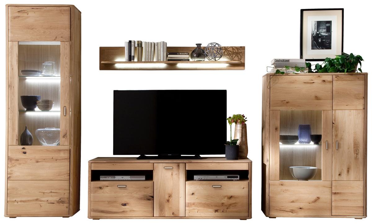Wohnkombination Massiv 4-tlg. Ravello Eichefarben - Eichefarben, Design, Glas/Holz (339/208/50cm) - Livetastic