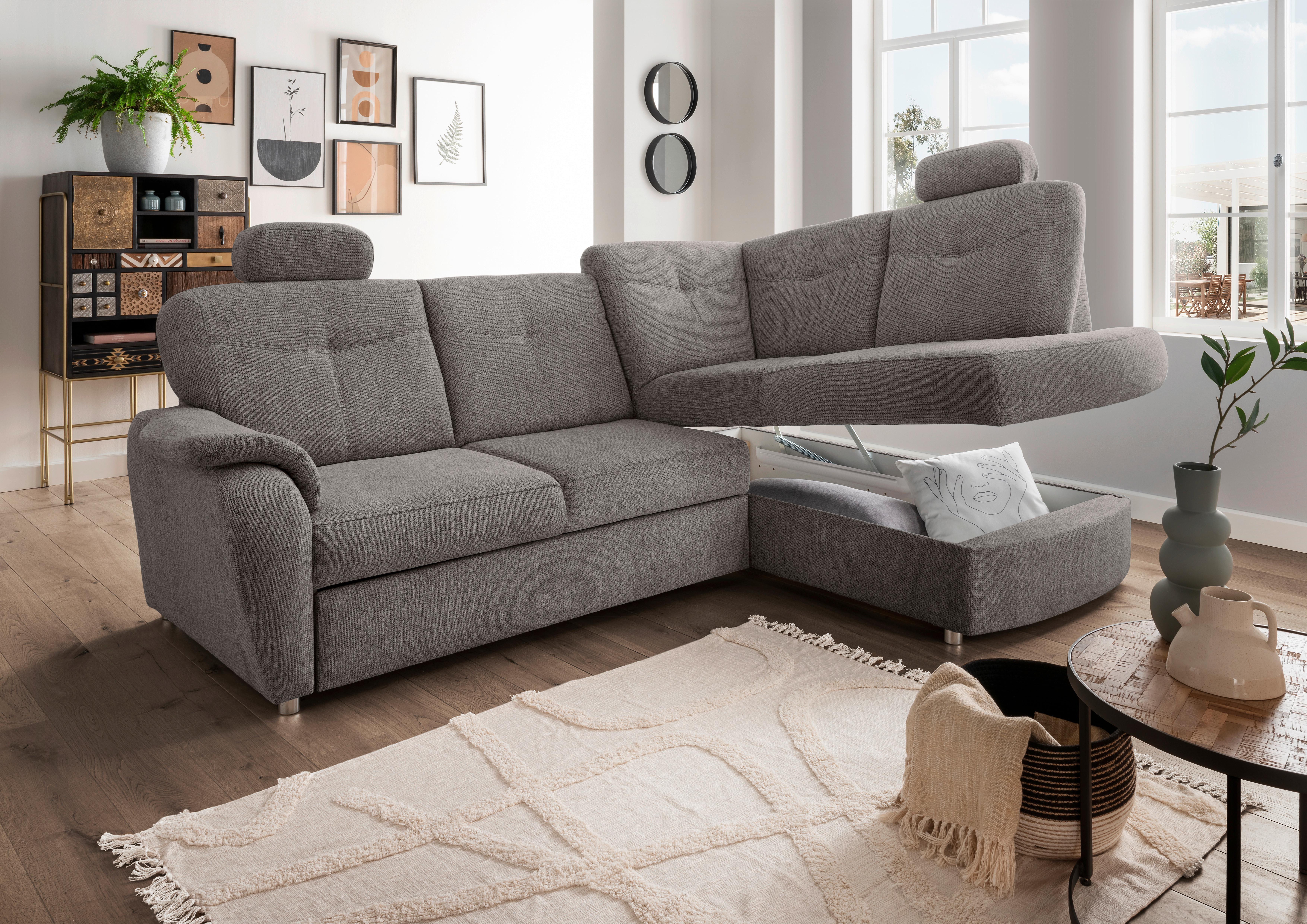 Eckschlafsofa Rosali Graubraun S: 264x180 Cm - Chromfarben/Graubraun, MODERN, Textil (264/180cm) - Livetastic