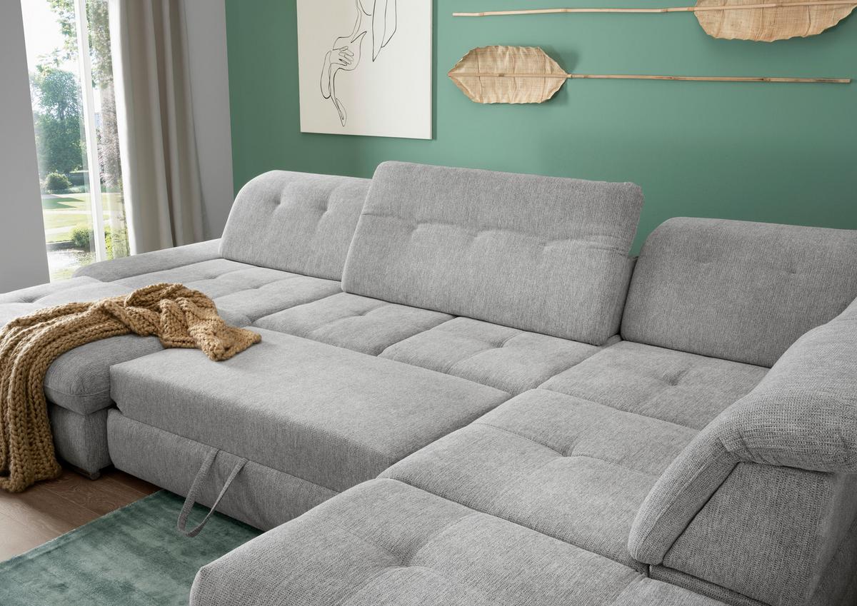 Wohnlandschaft Dalida Mit Schlaffunktion Silberfarben - Chromfarben/Silberfarben, Design, Textil (195/376/254cm) - Livetastic