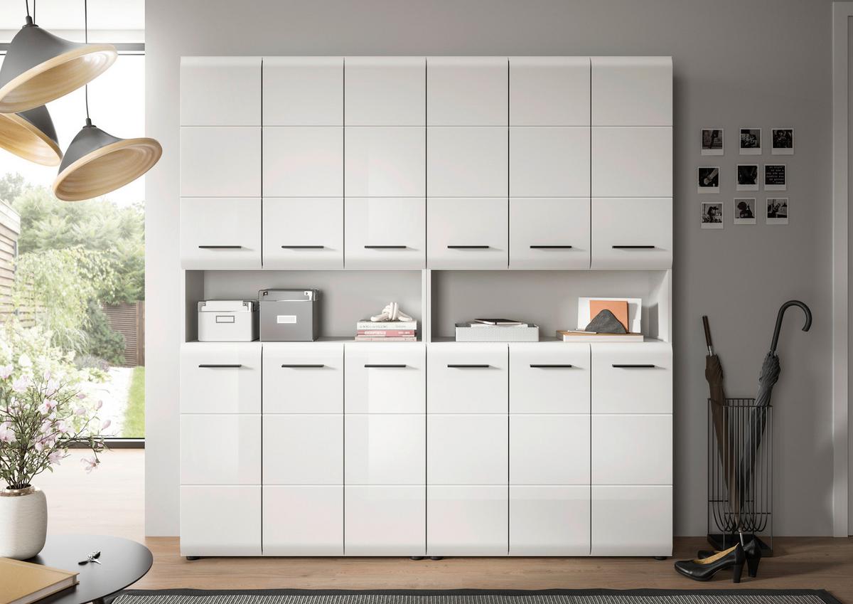 Hochschrank Ice Weiß/weiß Hg B: 180 Cm - Weiß Hochglanz/Schwarz, MODERN, Holzwerkstoff (180/185/30cm) - MID.YOU