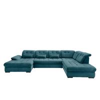 Wohnlandschaft Mit Bettkasten Rigatti Petrol B: 387 Cm - Petrol/Schwarz, MODERN, Textil (184/387/252cm) - Livetastic