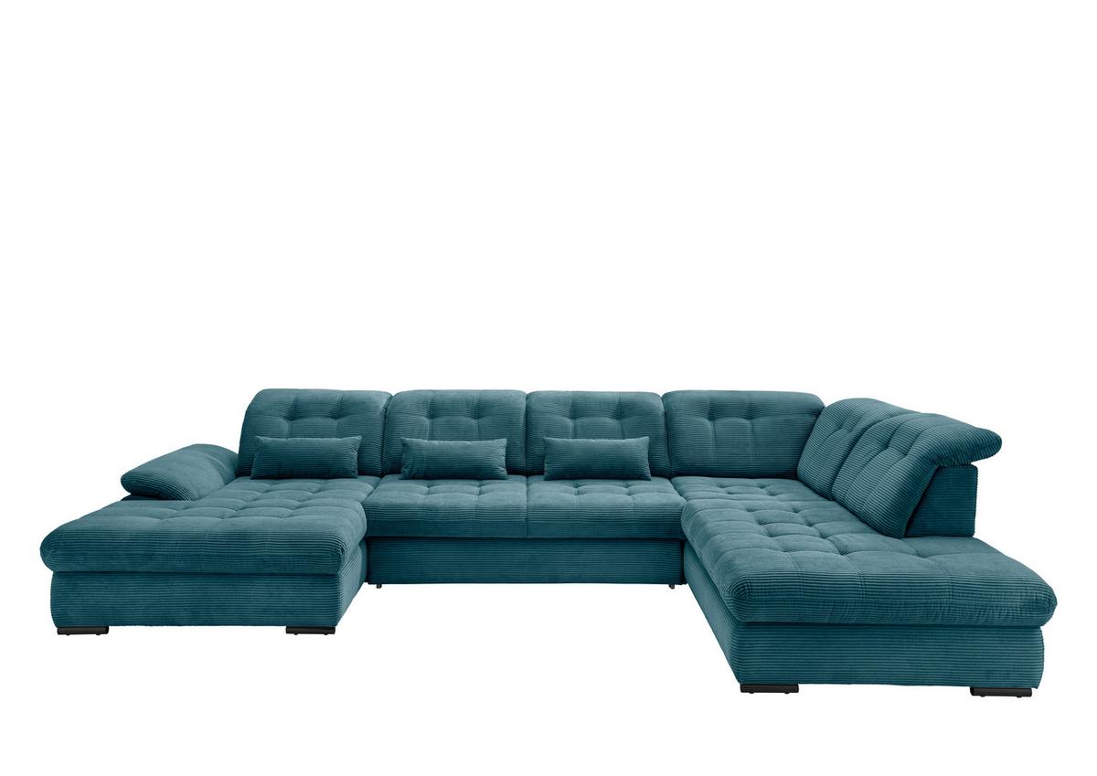 Wohnlandschaft Mit Bettkasten Rigatti Petrol B: 387 Cm - Petrol/Schwarz, MODERN, Textil (184/387/252cm) - Livetastic