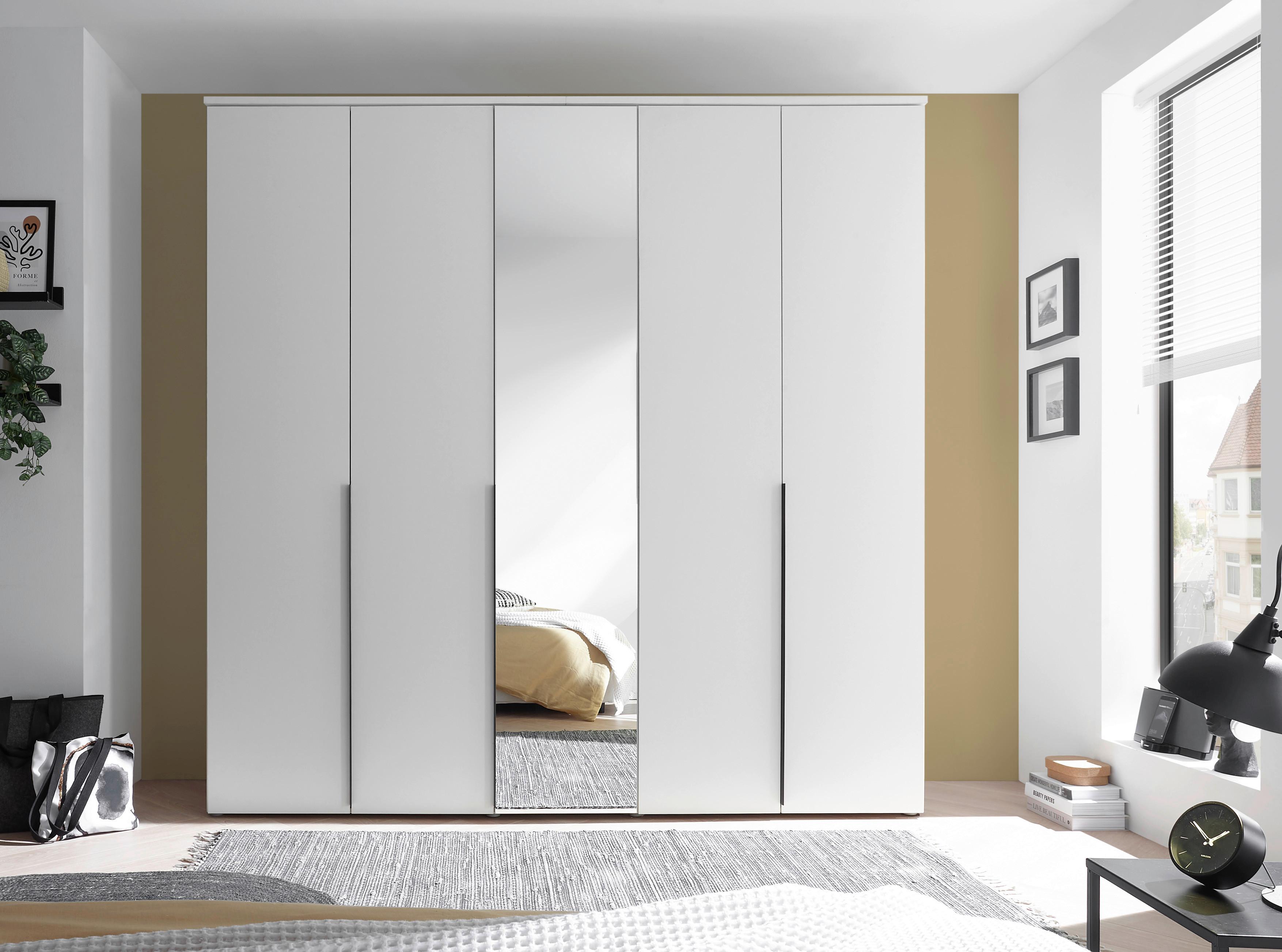 Drehtürenschrank 225 cm Kevo Weiß/Spiegelglas - Weiß, MODERN, Glas/Holzwerkstoff (225/225/52cm) - MID.YOU