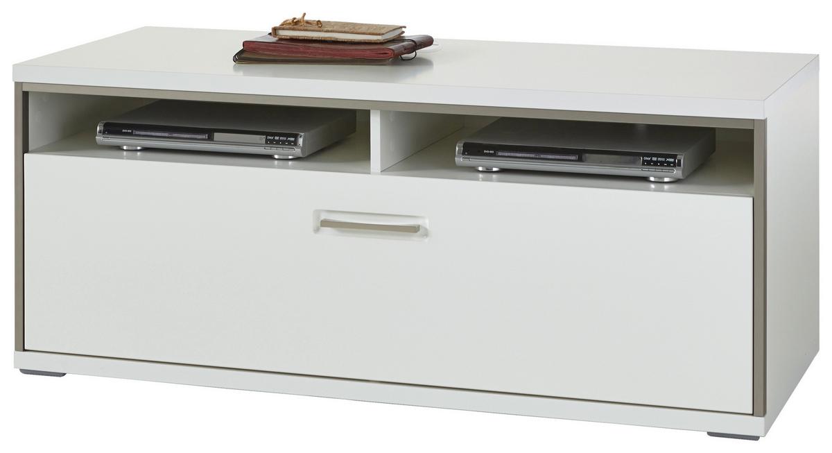 TV-Element Trento B: 124 cm Grau/Silberfarben/Weiß - Weiß Hochglanz/Silberfarben, Design, Holzwerkstoff/Metall (124/51/52cm) - Livetastic