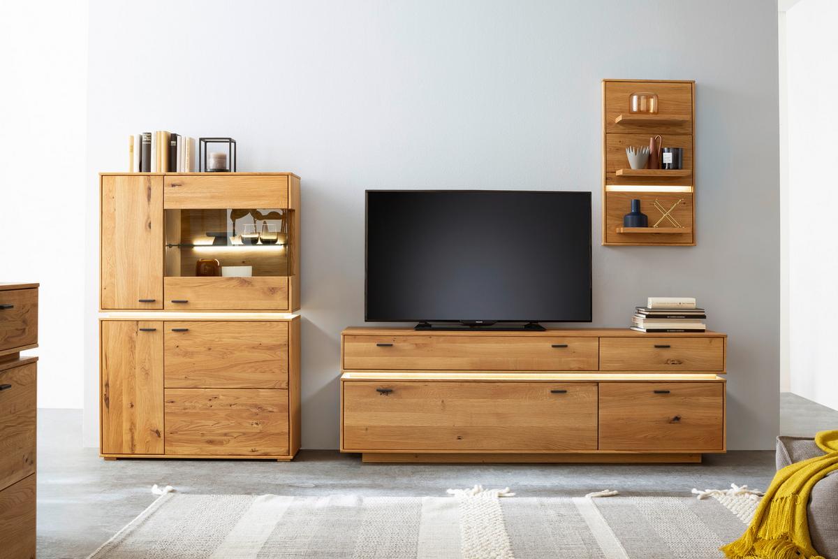 Wohnkombination Massiv 3-tlg. Como Wildeiche - Wildeiche, Natur, Glas/Holz (286/181/51cm) - MID.YOU